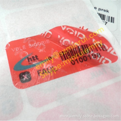 Custom Red Security Warranty Void Sticker With Custom Design And Barcode With Number, Self Adhesive Security Seal Labels 